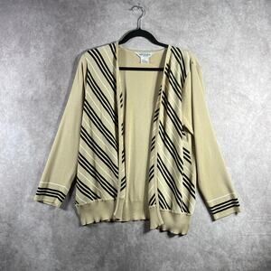 Exclusively Misook Cardigan Sweater‎ Womens Medium Petite Tan Striped Open Front